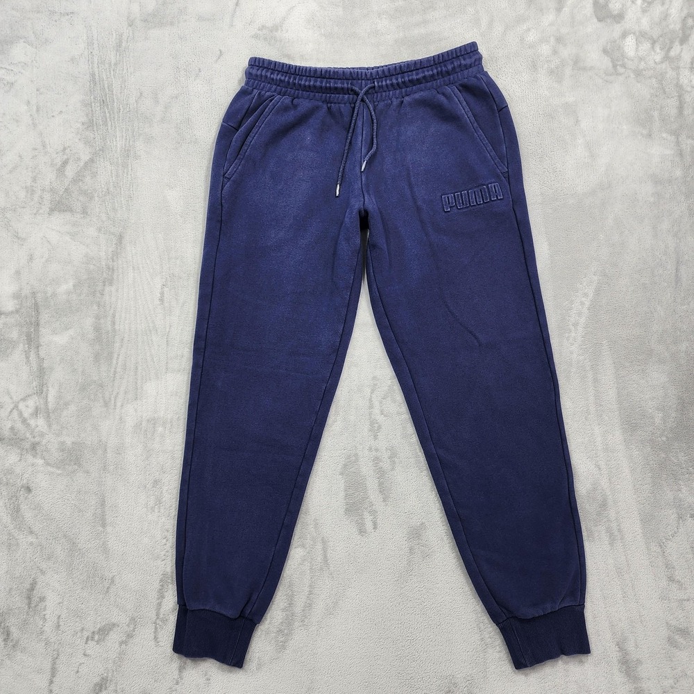 Puma Pants Men M Blue Fleece Jogger Elastic Waist Pockets Athletic Lounge Casual